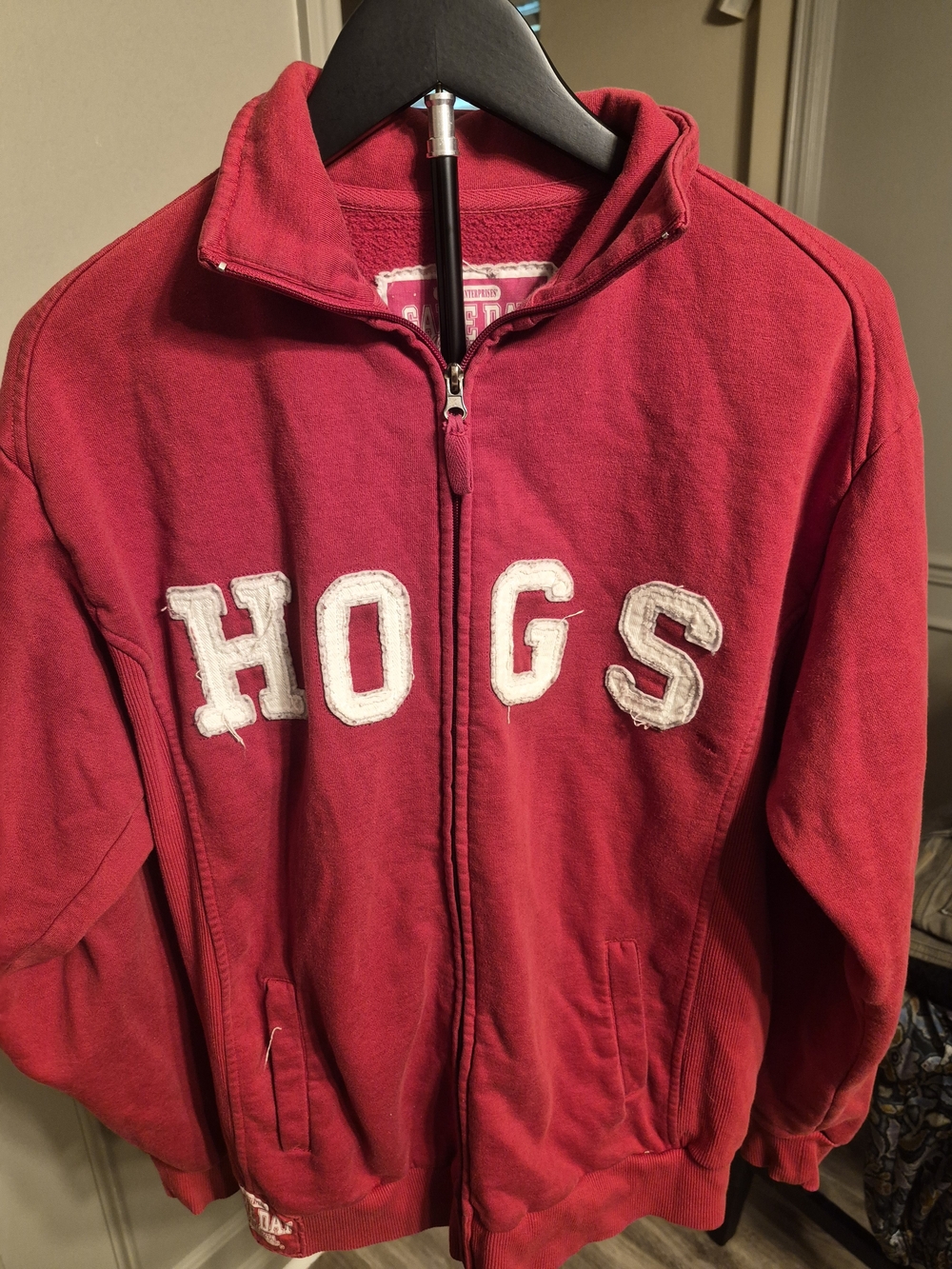 Womens  Red Razorback  Zip-Front Jacket with HOGS Applique